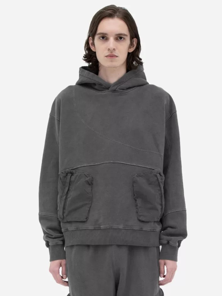 Online C2H4 002 - Cold-Dye Panelled Hoodie Dark Gray