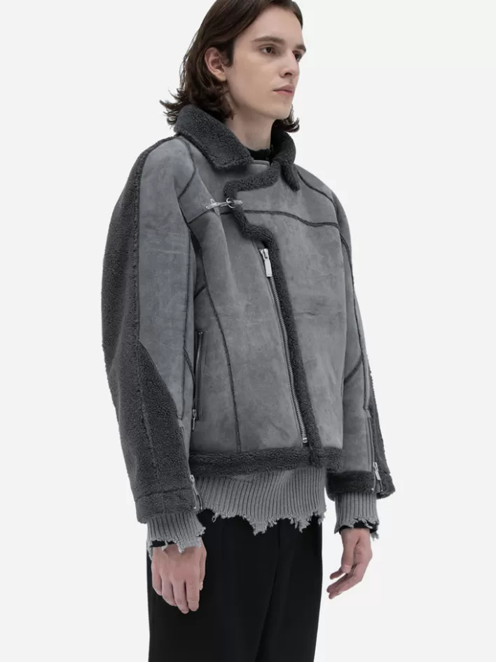 Fashion C2H4 002 - Panelled Streamline Shearling Jacket Fogged Gray