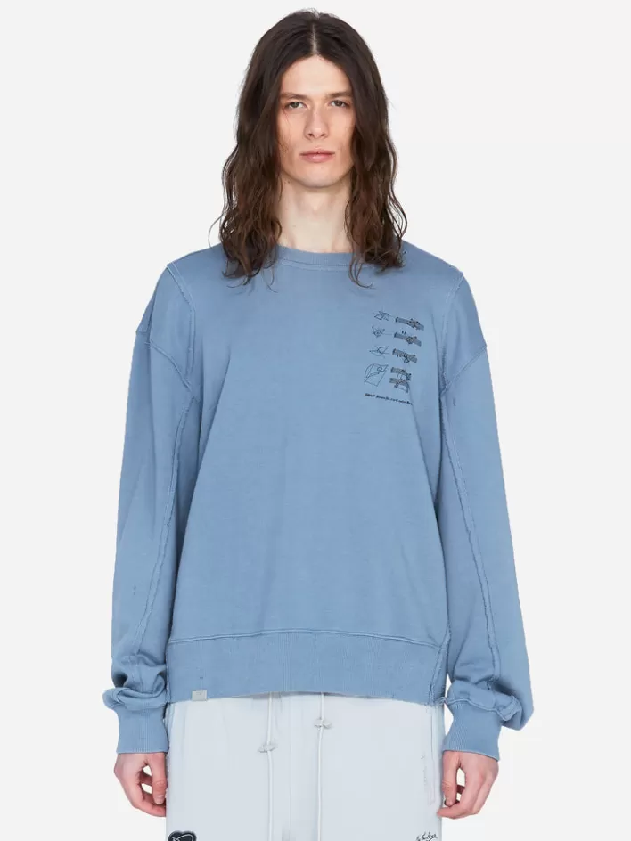 Online C2H4 003 - Distressed Panelled Crewneck Blue