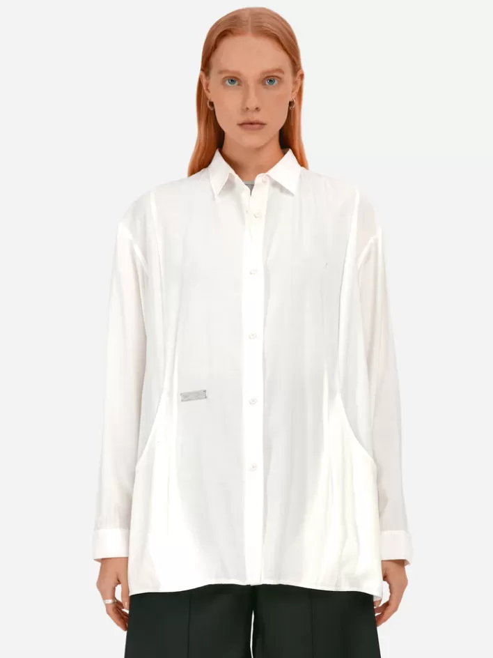 Cheap C2H4 004 - Arc Cutting Ripple Shirt Opal White