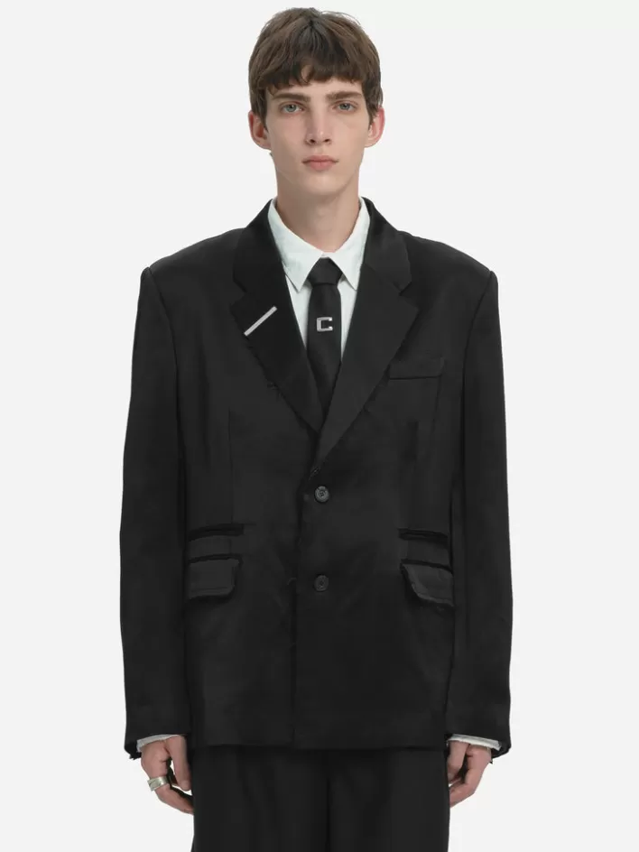 Fashion C2H4 004 - Inside-Out Panelled Smoke Tailored Jacket Solemn Black