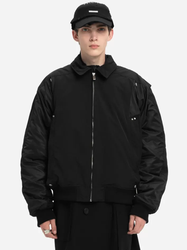 Outlet C2H4 004 - Quilted Intervein Layered Bomber Jacket Techno Black