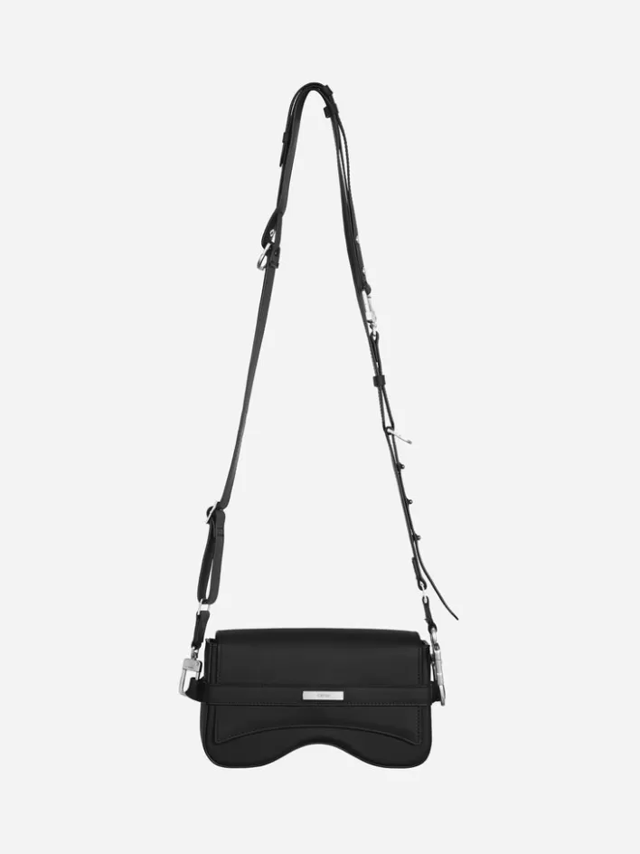 Online C2H4 005 - "Callisto" Curved Leather Shoulder Bag Black