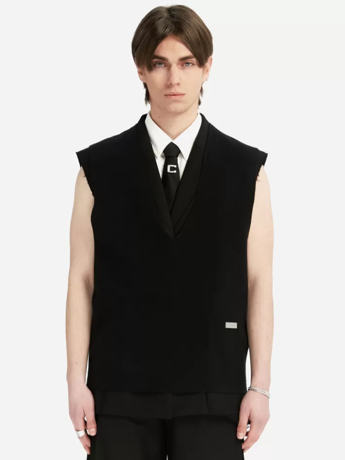 Cheap C2H4 005 - Deep V-Neck Knit Vest Black