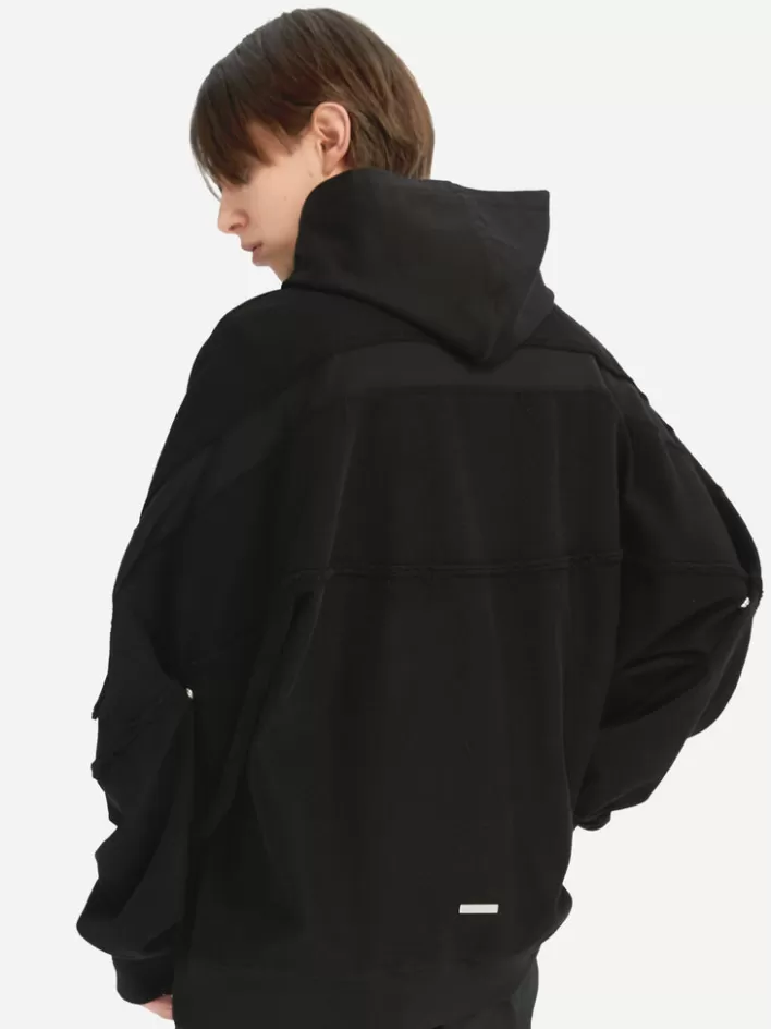 Cheap C2H4 005 - Detachable Scarf Double Layer Hoodie Black