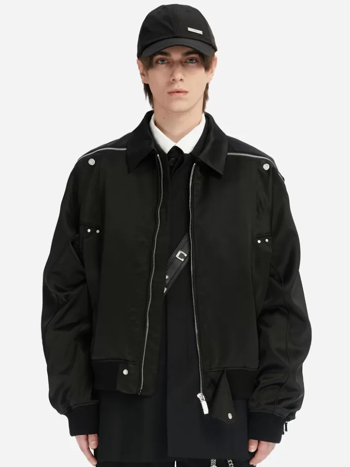 Discount C2H4 005 - Intervein Zipper Bomber Jacket Smooth Black