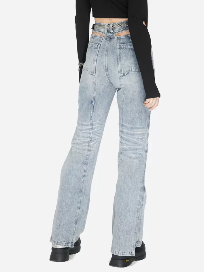 Shop C2H4 005 - Layering Paneled Cut-Out Jeans Faded Blue