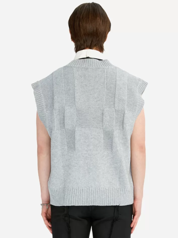 New C2H4 005 - Panelled Check Knit Vest Gray