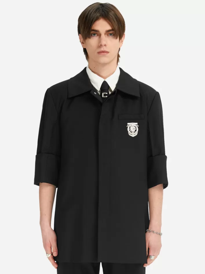 Clearance C2H4 005 - Raw Edge Badged Tailored Shirt Solemn Black