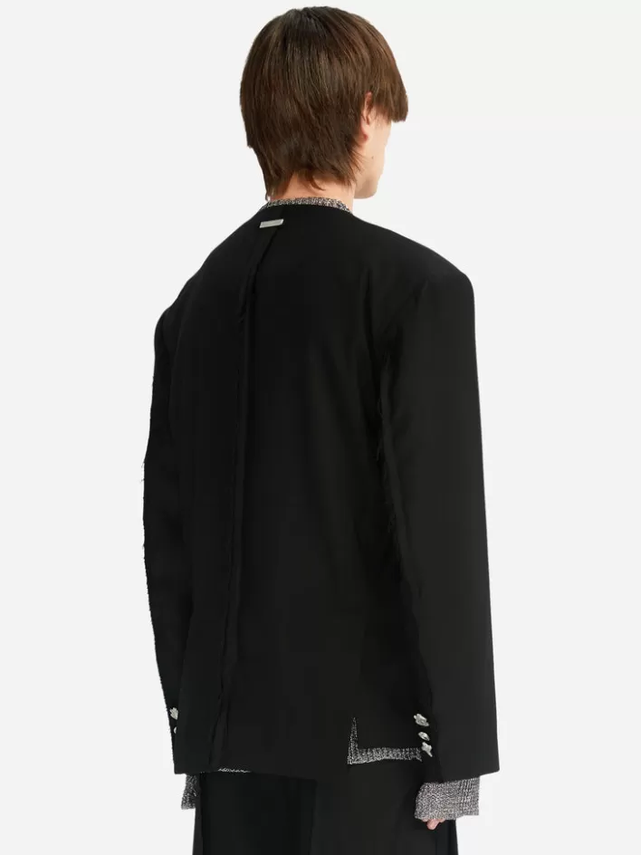 Best C2H4 005 - Raw Edge Round Neck Blazer Solemn Black