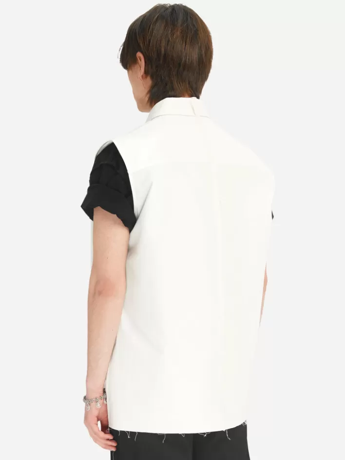 Best C2H4 005 - Raw Edge Sleeveless Shirt White