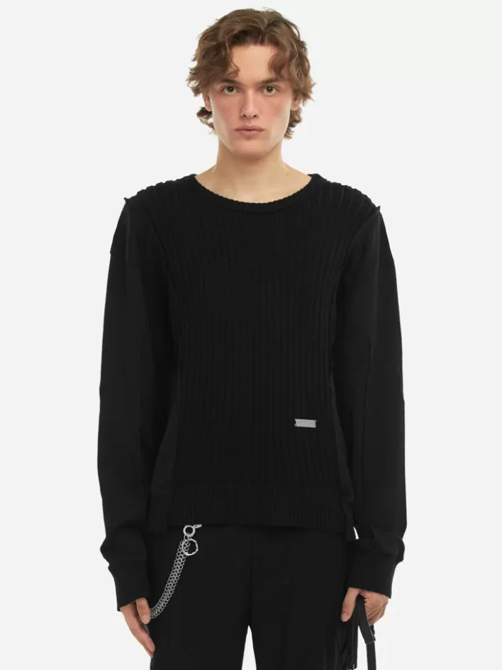 Cheap C2H4 005 - Solid Knit Paneled Crewneck Faded Black