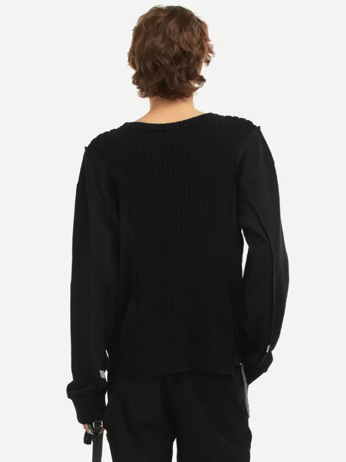 Cheap C2H4 005 - Solid Knit Paneled Crewneck Faded Black