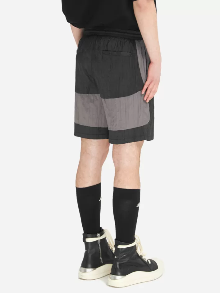 Sale C2H4 005 - Wrinkled Nylon Arch Panelled Track Shorts Black&Gray