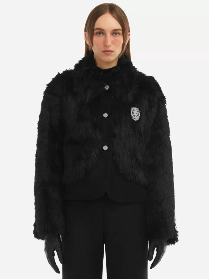 Sale C2H4 006 - Arch Paneled Fur Jacket Fuzzy Black