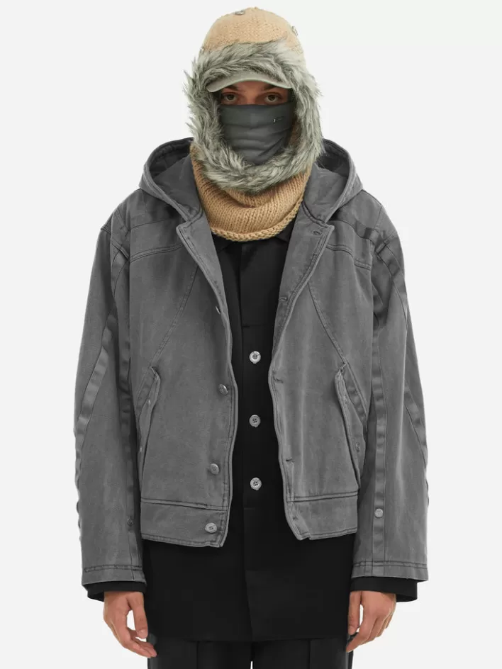 Outlet C2H4 006 - Cold-Dye Military Stagger Stripe Quilted Jacket Fogged Gray
