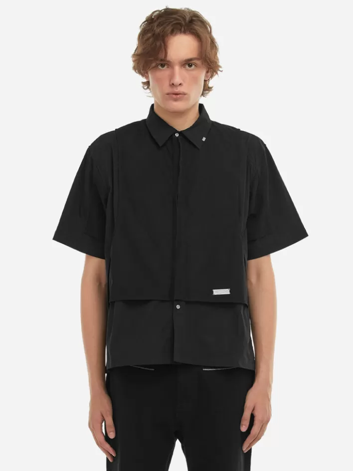 Shop C2H4 006 - Intervein Layered Short-Sleeve Shirt Black