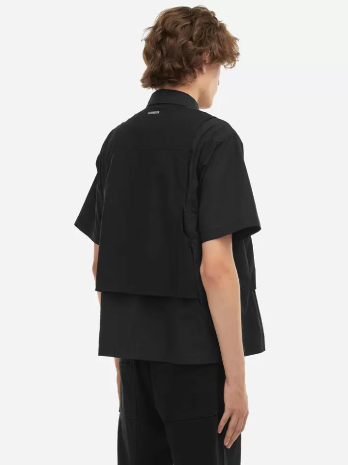 Shop C2H4 006 - Intervein Layered Short-Sleeve Shirt Black