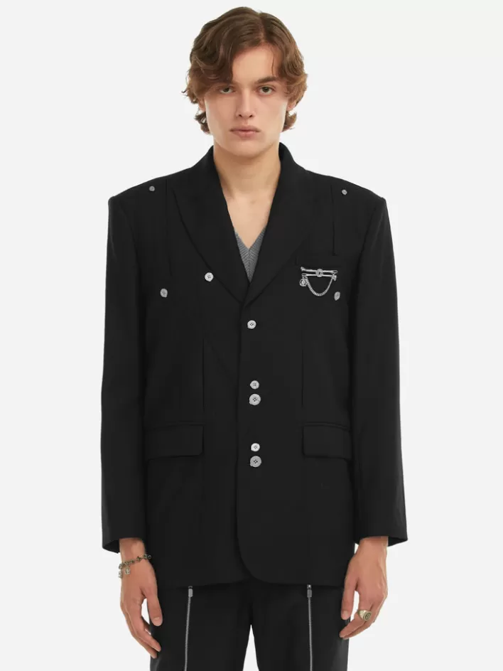 Discount C2H4 006 - Paneled Splicing Tailored Jacket Solemn Black