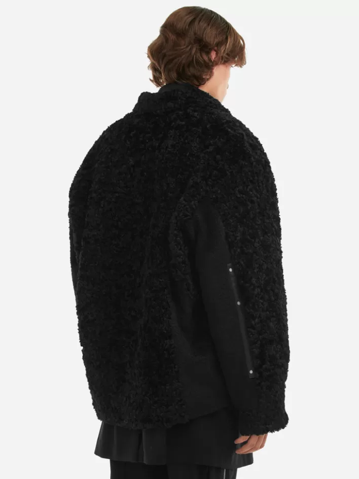 Shop C2H4 006 - Panelled Berber Fleece Coat Fuzzy Black