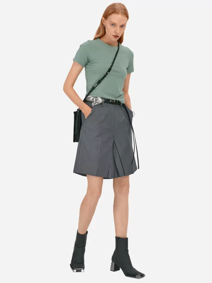 Shop C2H4 007 - C. Perriand Pleated Waistless Shorts Gray