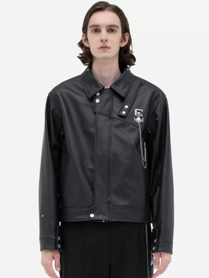 Fashion C2H4 ® X Mastermind Japan "C-Mastermind" Streamline Leather Jacket Vanward Black